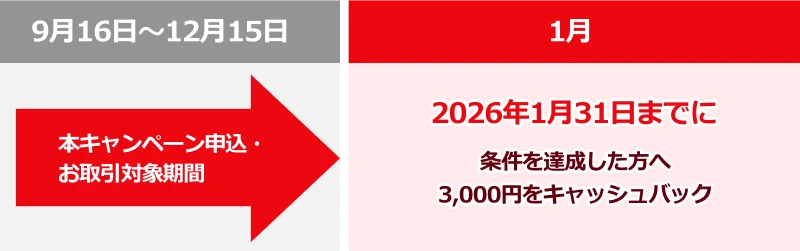 2026年1月31日までに条件を達成した方へ3,000円をキャッシュバック