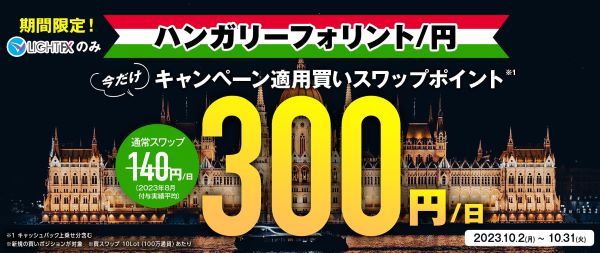 ハンガリーフォリント/円　スワップ300円キャンペーン