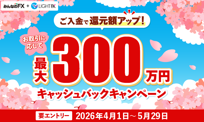 ご入金・お取引に応じて最大300万円キャッシュバックキャンペーン