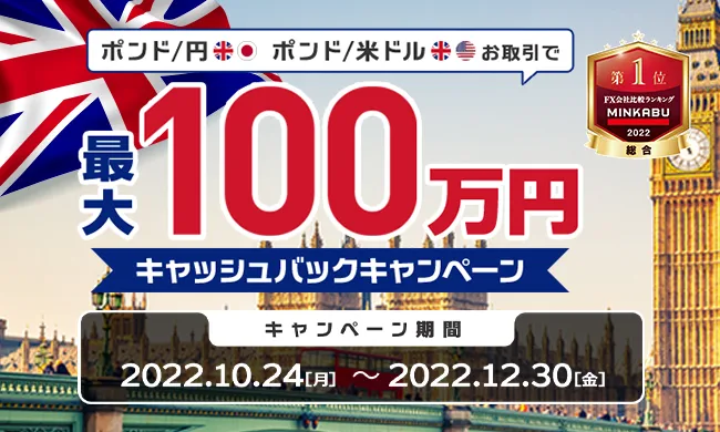 期間限定!!【ポンド円、ポンドドル】最大100万円キャッシュバックキャンペーン