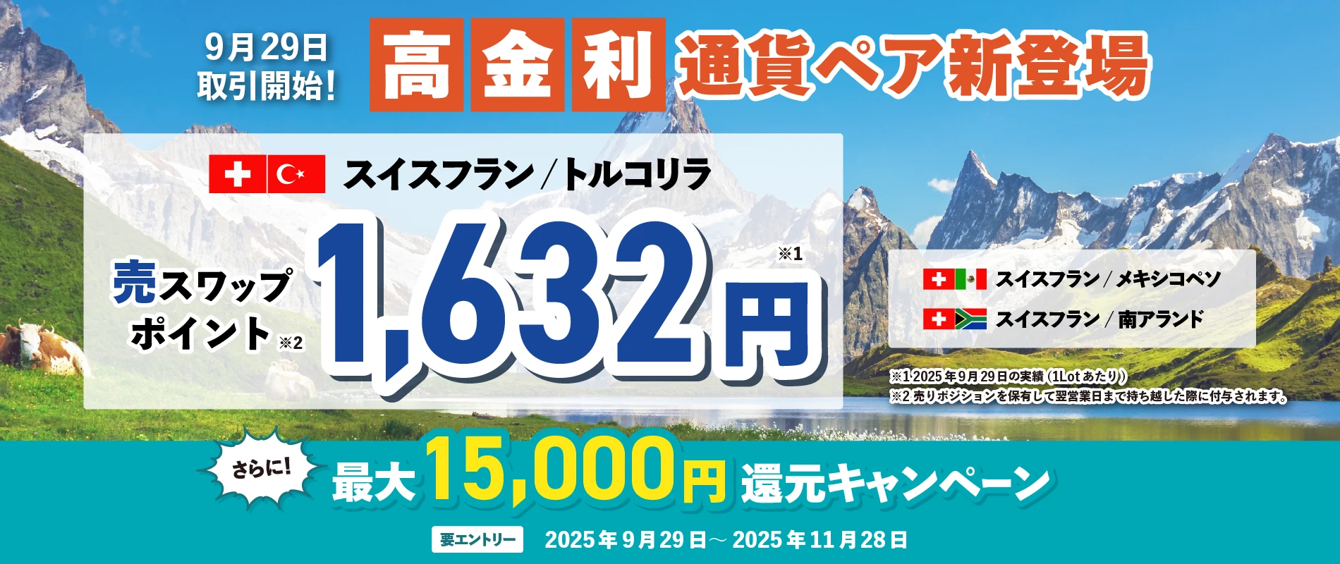 高金利通貨リリース記念　最大15,000円還元キャンペーン
