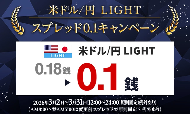 米ドル/円 LIGHTスプレッド0.1キャンペーン